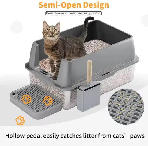 Caja de arena para gatos grande de acero inoxidable totalmente cerrada