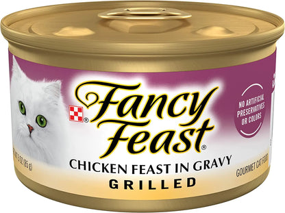 BIOPRONEXT Fancy Feast Grilled Wet Cat Food Gravy - Premium Canned Cat Food Pate Chicken Feast in Gravy (3 Oz Cans Pack of 12) - Cat Pate Includes Attached Nutrients and Ingredients Encyclopedia