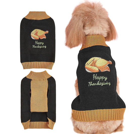 Festive Turkey Turtleneck Pet Sweater - Soft Polyester Knitwear for Dogs and Cats, Size 2XL