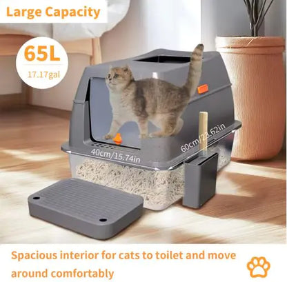 Stainless Steel Fully Enclosed Cat Litter Box Large