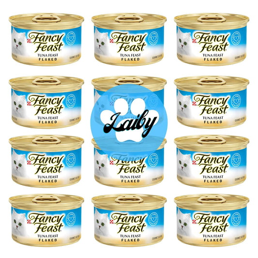 LAIBY Fancy Feast Wet Cat Food | Tuna Fish Food Flakes | Fancy Feast Canned Cat Food Wet Stickers (3 Oz Can Pack of 12)