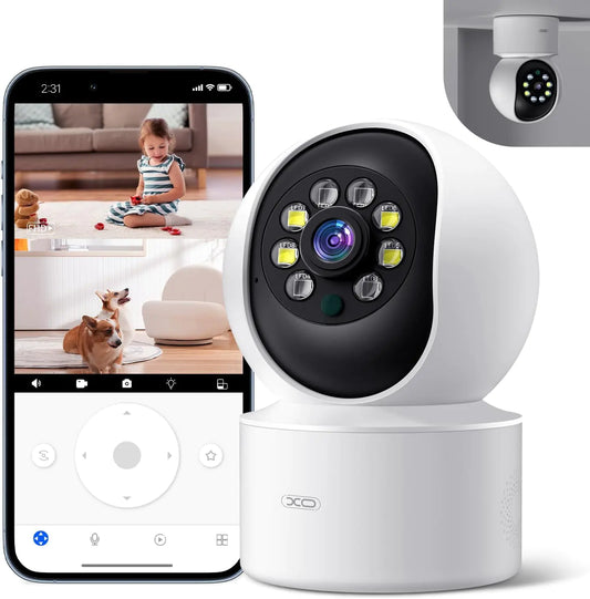 Cámara de seguridad inteligente XO Simple is Beauty HD para perros y mascotas, 2,4 GHz con visión nocturna, detección de movimiento para bebés y mascotas, monitor con aplicación para teléfono, visión nocturna, detección de personas