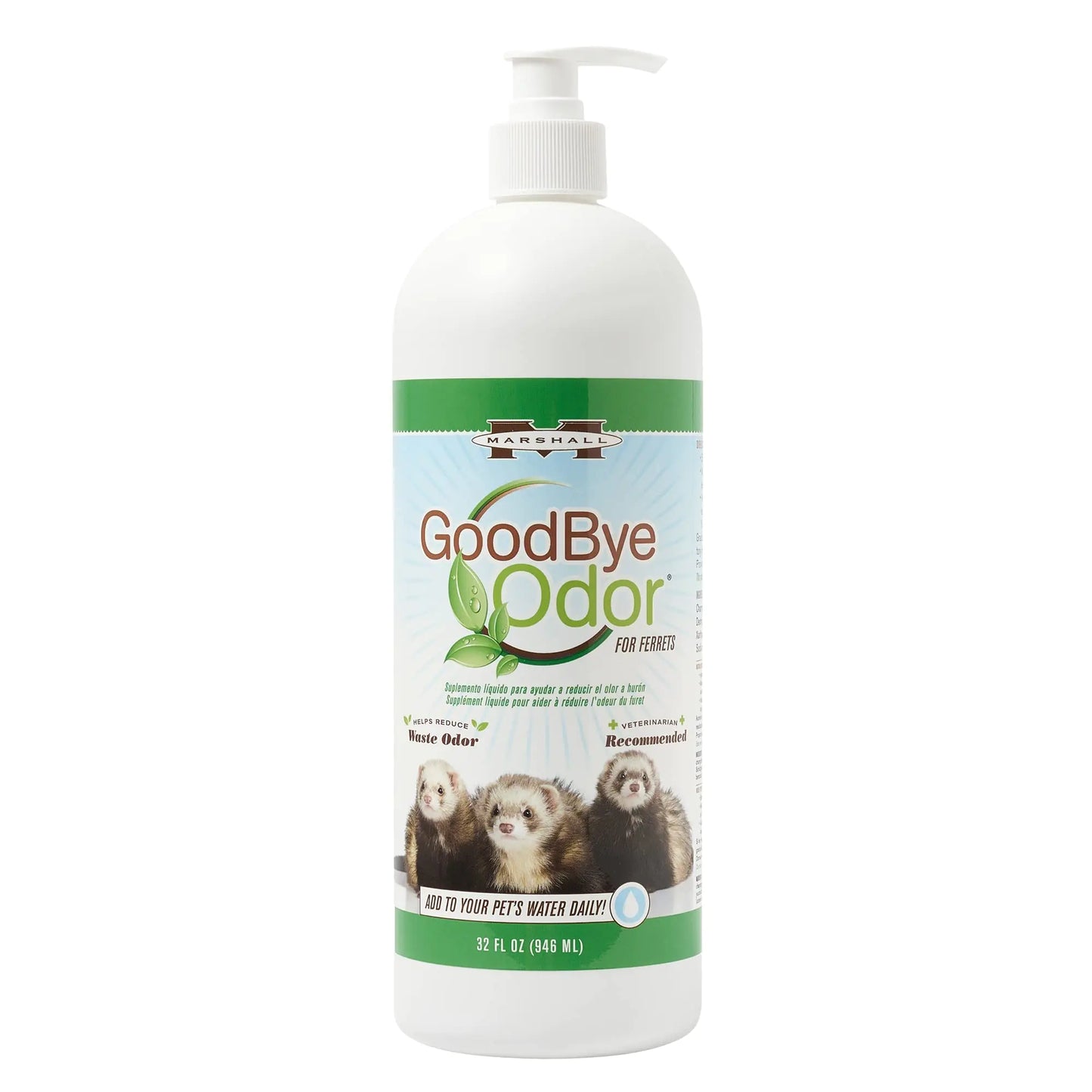 Marshall Pet Products Goodbye Odor Natural Deodorizing Water Supplement with Natural Antioxidants for Ferrets and Small Animals 32 oz