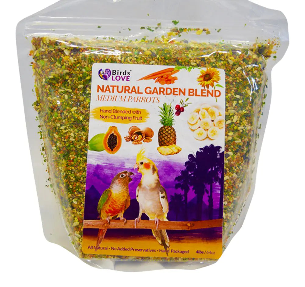 Birds LOVE All Natural Garden Blend Bird Food for Medium Birds - Cockatiels Green Cheek Conures Ringneck Parakeets and Small Quakers 4lb