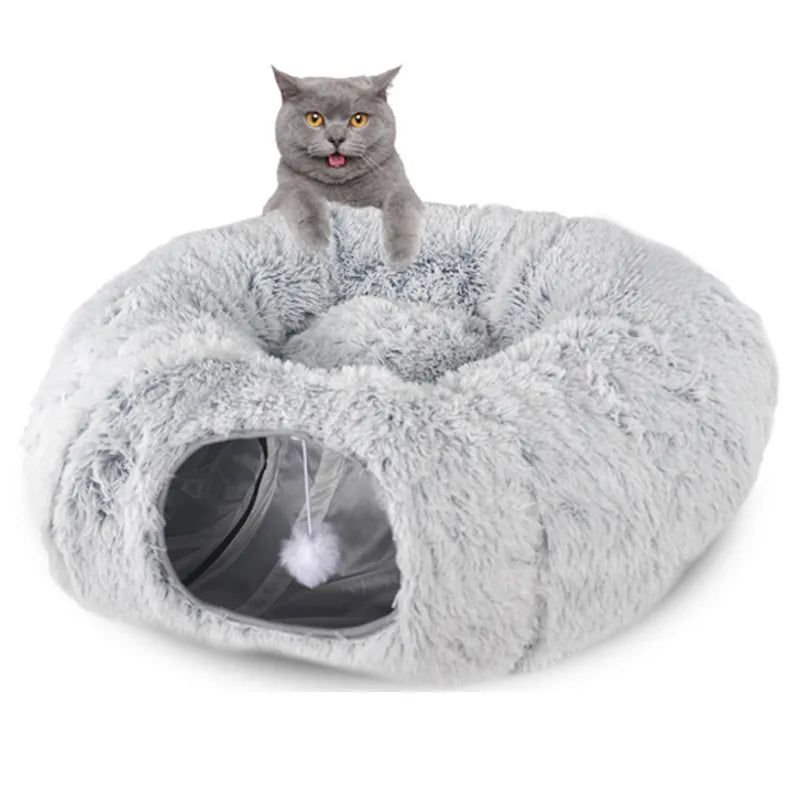 Foldable Cat Tunnel Round Plush Warm Kennel