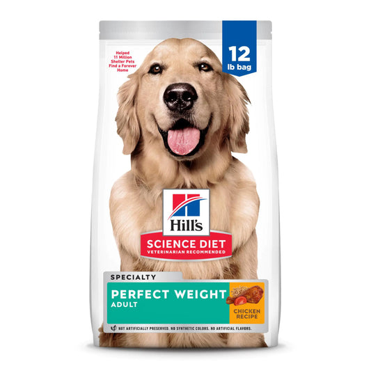 Hills Science Diet Perfect Weight Adult 1-6 Gewichtsmanagement-Unterstützung Trockenfutter für Hunde, Hühnchen-Rezeptur, 12-Pfund-Beutel