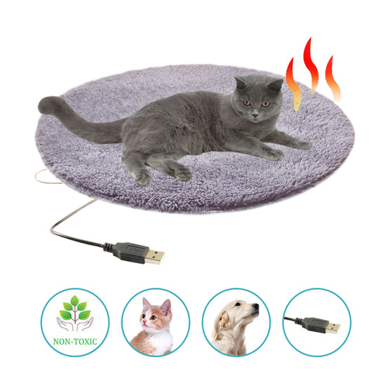 Almohadilla calefactora de felpa para perros, alfombrilla eléctrica USB, manta de cama para mascotas de temperatura constante, calentador portátil para cachorros, cojín redondo para dormir en invierno para gatos 