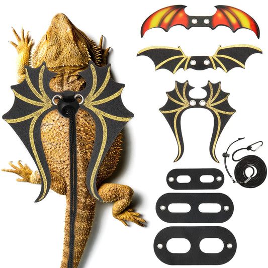 Conjunto de correa y arnés Wesnoy para dragón barbudo, 3 tamaños, arnés de cuero para dragón barbudo, correa ajustable, 3 alas de dragón barbudo para seguridad de reptiles, accesorios de Halloween