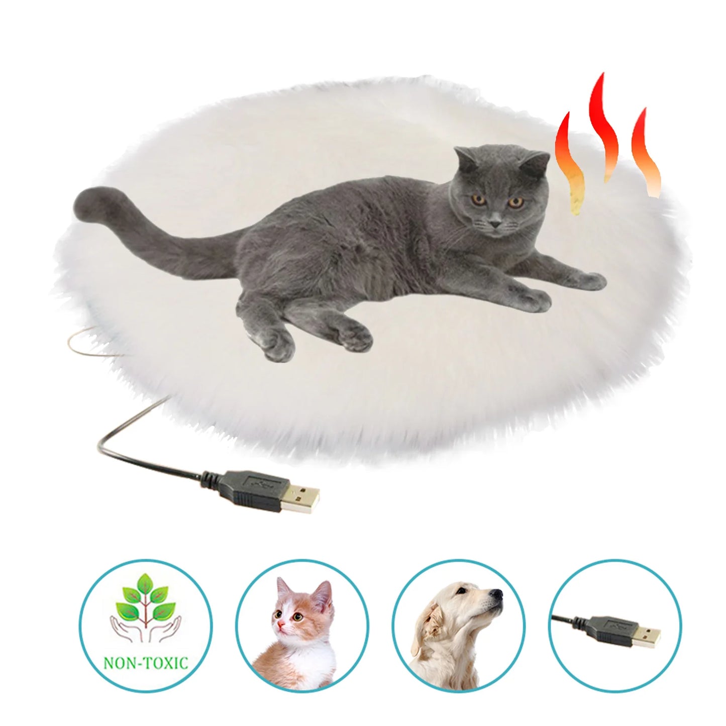 Dog Heating Plush Pad Usb Electric Mat Constant Temperature Pet Bed Blanket Puppy Heater Portable Cat Winter Sleep Roud Cushion