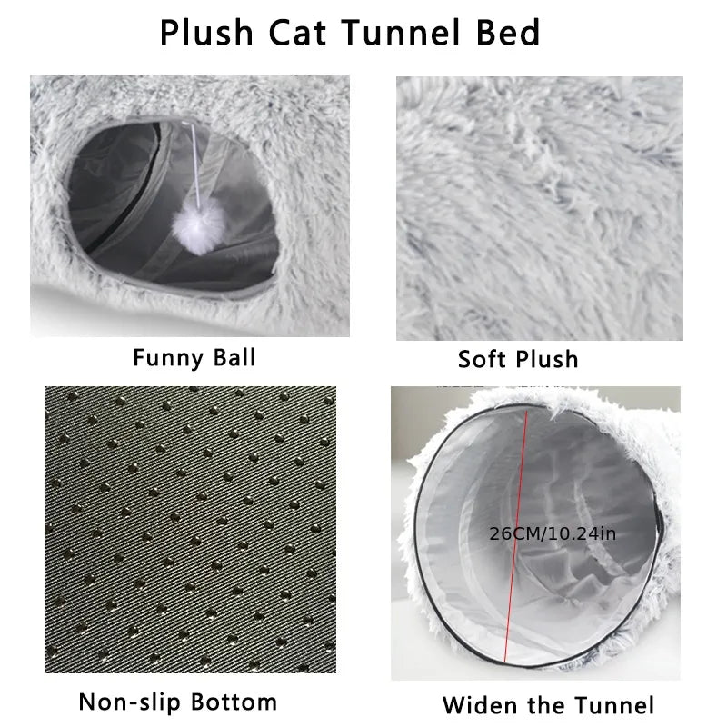 Túnel plegable para gatos redondo de felpa cálida