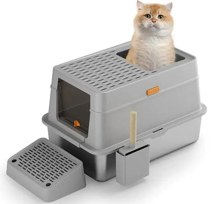 Stainless Steel Fully Enclosed Cat Litter Box Large