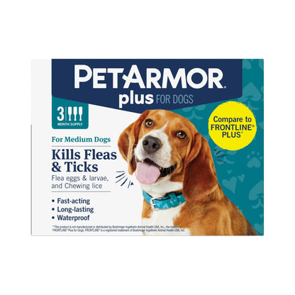 PetArmor Plus Flea and Tick Prevention for Dogs Dog Flea and Tick Treatment 3 Doses Waterproof Topical Fast Acting Medium Dogs (23-44 lbs)