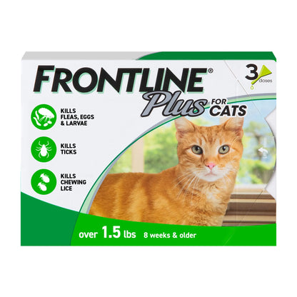 Frontline Plus Flea and Tick Treatment for Cats Over 1.5 lbs. 3 Treatments