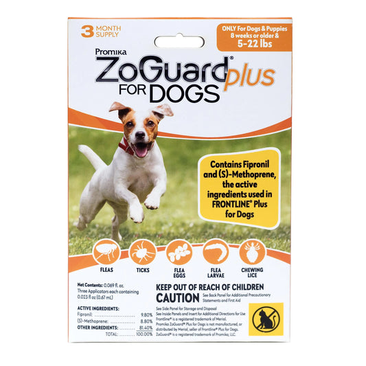 ZoGuard Plus - Prevención de pulgas y garrapatas para perros pequeños - Prevención de pulgas y garrapatas para perros de 2,2 a 10 kg (3 dosis)