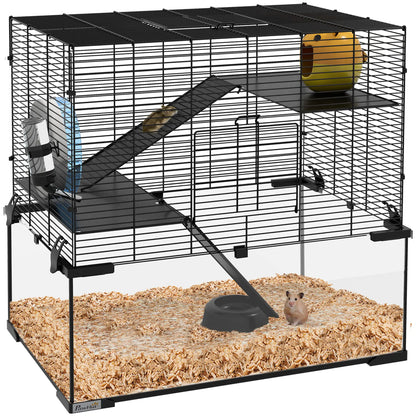 PawHut Deluxe 3-Tier Glass Hamster Habitat