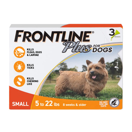 Frontline Plus Flea and Tick Treatment for Small Dogs Upto 5 to 22 lbs. 3 Treatments