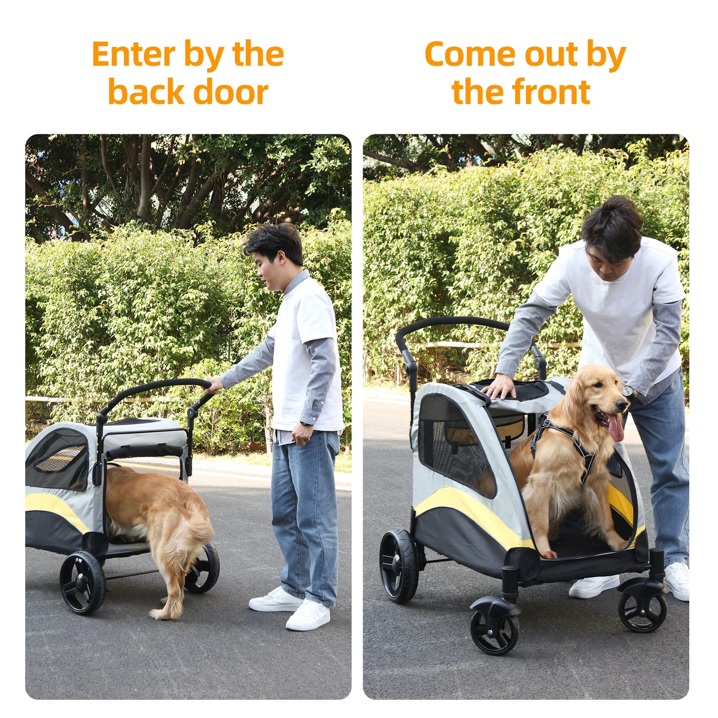 Large Dog Stroller 4 Wheel Pet Trolley Carrier