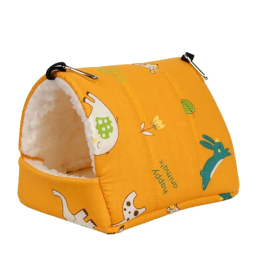 1PC Cute Print Bird Bed Mini Cage Rabbit Squirrel Mat Guinea Pig Nest Hamster House Small Animal Sleeping Bed Pet Hanging Cage