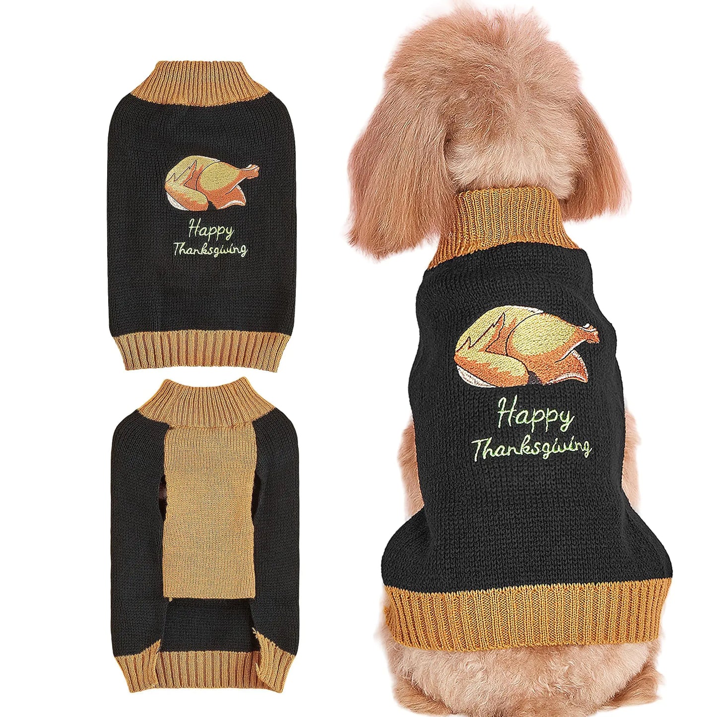 Festive Turkey Turtleneck Pet Sweater - Soft Polyester Knitwear for Dogs and Cats, Size 2XL