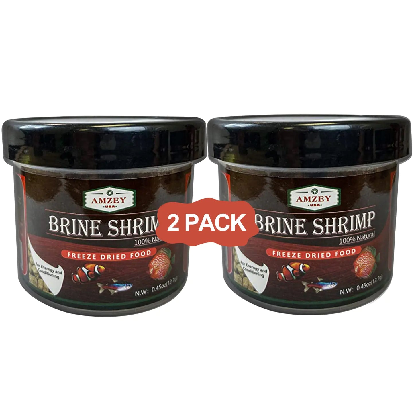 Amzey 2 Pack 0.45 oz Freeze Dried Brine Shrimp -100% Natural Fish Food High Protein Brine Shrimp for Betta Fish Goldfish Cichlid Guppy Turtle - 0.9 Ounce Total