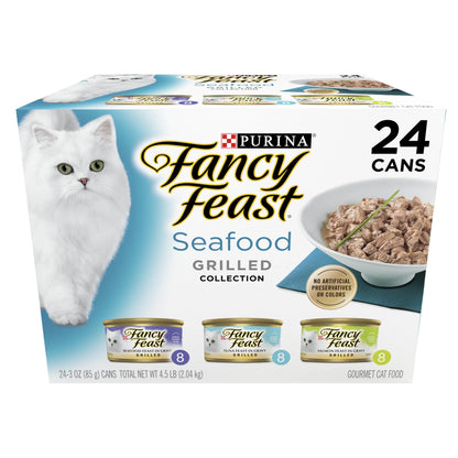 Fancy Feast Wet Cat Food Grilled Seafood Feast Variety Pack 3-Ounce Can Pack of 24