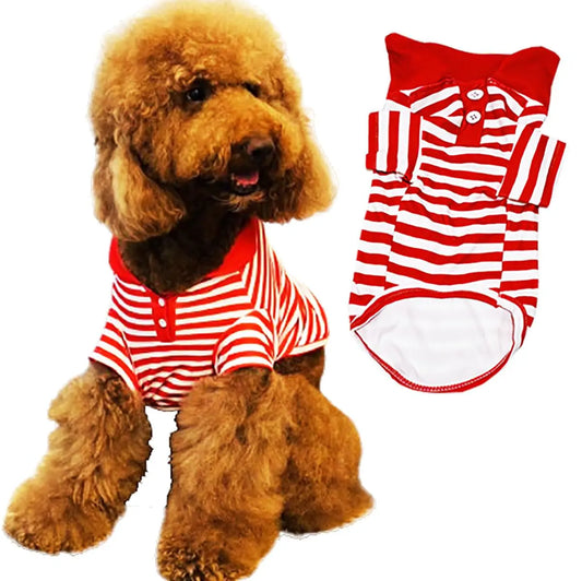 Ropa bonita para perros, polos a rayas, suéter bonito, ropa para cachorros, suéter suave, ropa para mascotas pequeñas, medianas y grandes (rayas rojas, talla 3XL para mascotas de 18 a 25 kg)