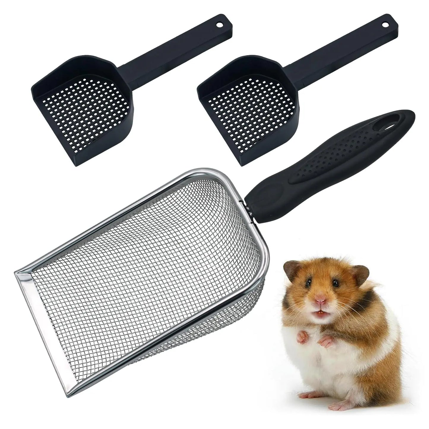 Ilofdsn Hamster Metal Litter Scoop for Sandbath Box 3PCS Litter Box Mesh Scooper Accessories for Guinea Pig Gerbil Rebbits Small Animals