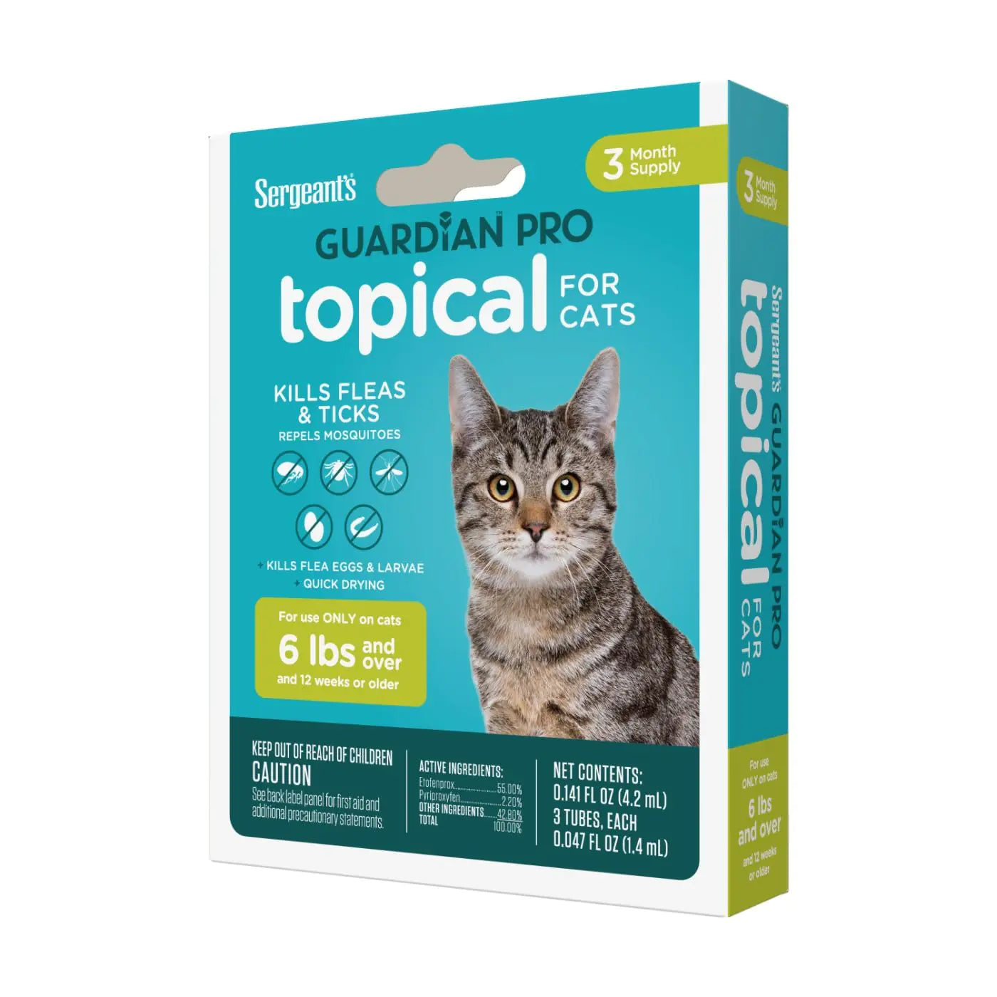 Sergeants Guardian Pro Flea & Tick Squeeze On Topical Cats 6lbs and Over. 3 Count