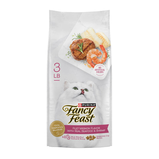 Purina Fancy Feast Dry Cat Food Filet Mignon Flavor With Seafood and Shrimp - 3 lb. Bag