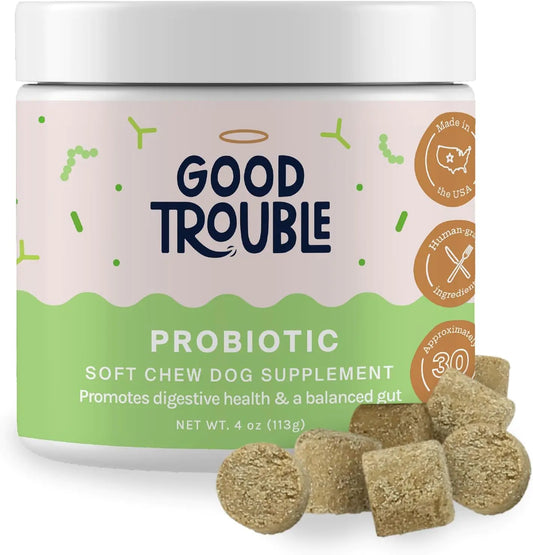 Good Trouble Pets Probiotic Supplement for Dogs - Chicken Flavor 30 Chews - Enhanced Digestive Support (Packs of 3)