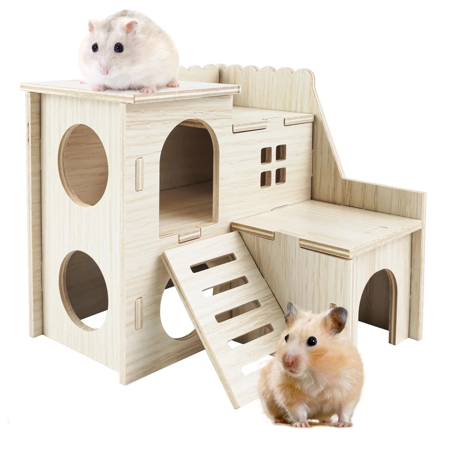 Hamster House Tiny House with Slide House Double-Decker Hut Guinea Pig Castle Hamster Cage Accessories Small Animal Habitat Decor for Small Hamster