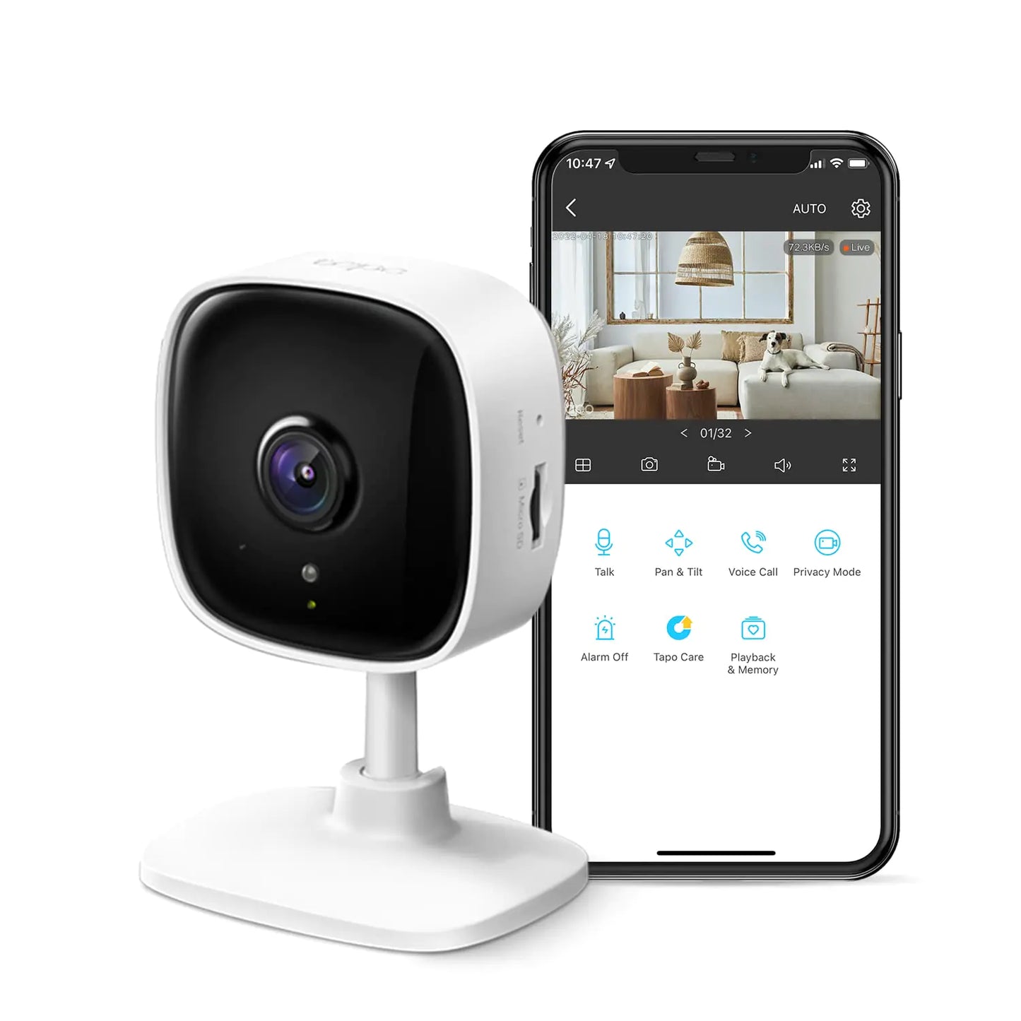 TP-Link Tapo 2K Indoor Security Camera for  Monitor Dog Camera w/Motion Detection 2-Way Audio Siren Night Vision Cloud & SD Card Storage(Up to 256 GB) Works w/Alexa & Google Home(Tapo C110)