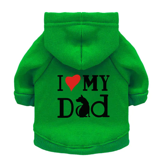 Fleece-Kapuzenpullover für Hunde „I Love My Dad“ – Mittelgrün