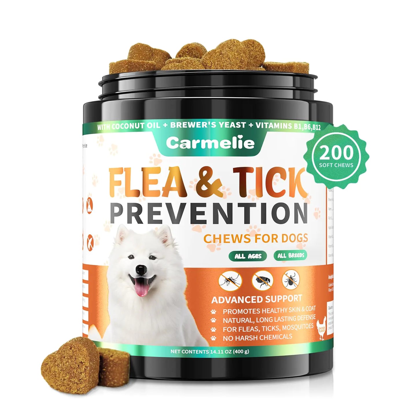 Flea and Tick Prevention for Dogs Chewables - 200 Treats Natural Dog Flea and Tick Treatment Chewables Oral Flea Pills Pest Lasting Defense Dogs Flea and Tick - All Breeds & Ages