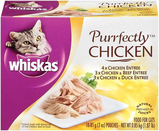 WHISKAS Chicken Feast - Alimento húmedo para gatos (paquete variado, 3 oz, 40 unidades)