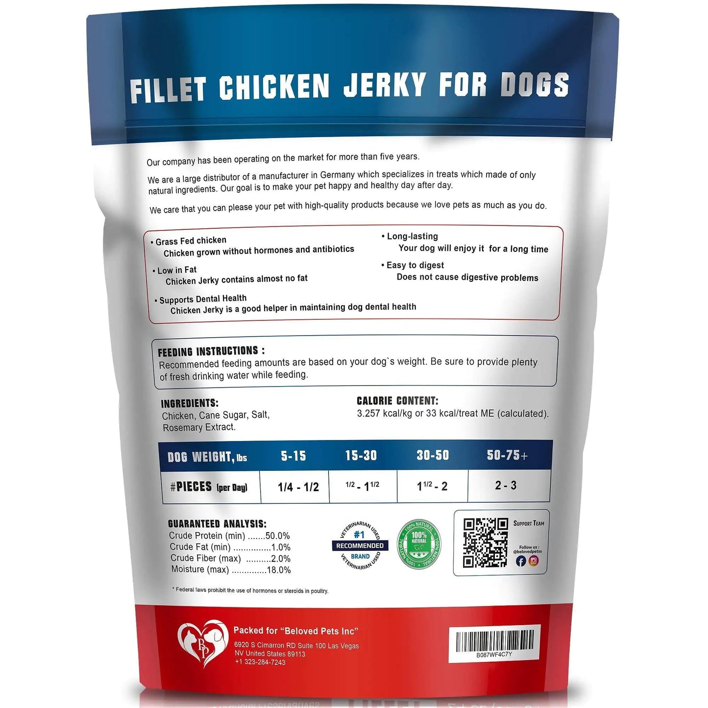 Chicken Jerky Dog Treats 1.5 Lb Human Grade Pet Snacks Grain Free Dried Strips