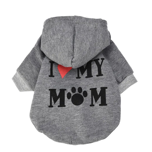 Sudadera con capucha acogedora "Amor de mamá canina" (talla M, gris)