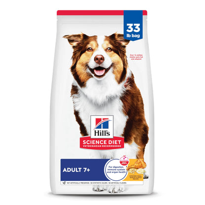 Hills Science Diet Adult 7+ Senior Adult 7+ Premium Nutrition Trockenfutter für Hunde, Huhn, brauner Reis und Gerste, 15,9 kg Beutel