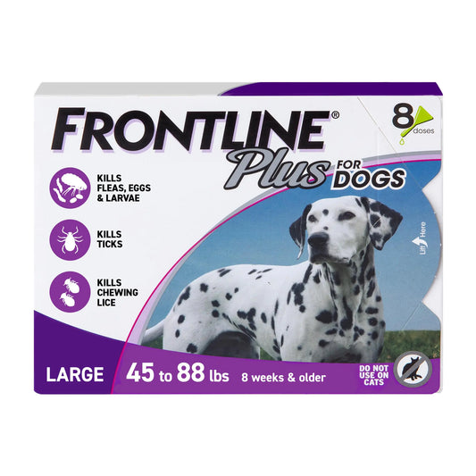 Frontline Plus Flea and Tick Treatment for Large Dogs Up to 45 to 88 lbs. 8 Treatments