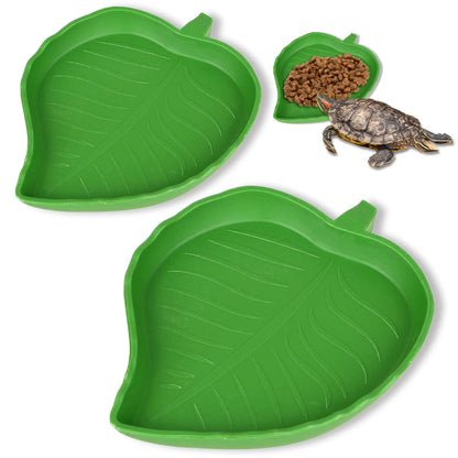 2 Pcs Turtle Water Bowl Reptile Bowls Reptile Food Dish Leaf Shape Turtle Bowl Reptile Food Water Bowl Reptile Plate Dish Drinking Bowl Flat Drinking Bowl Water Plate for Crawl Pet