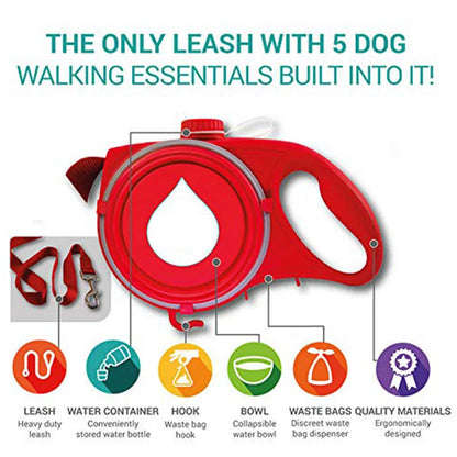 Retractable Dog Leash with built-in water dispenser and bowl