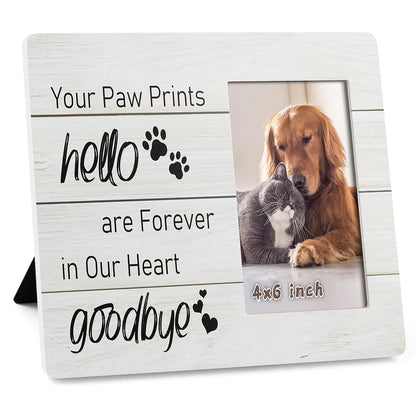 Golden State Art Pet Memorial Gifts - 4x6 Pet Meorial Frame for Cat or Dog - Pet Loss Memorial Gifts - Paw Prints Design - White