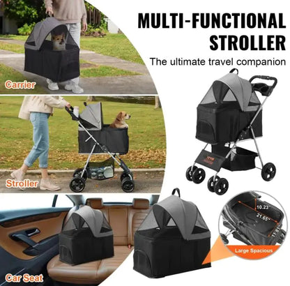 VEVOR Pet Stroller, A Four-wheeled Rotating Dog Stroller With A Brake, Has A Weight Capacity Of 35 Pounds